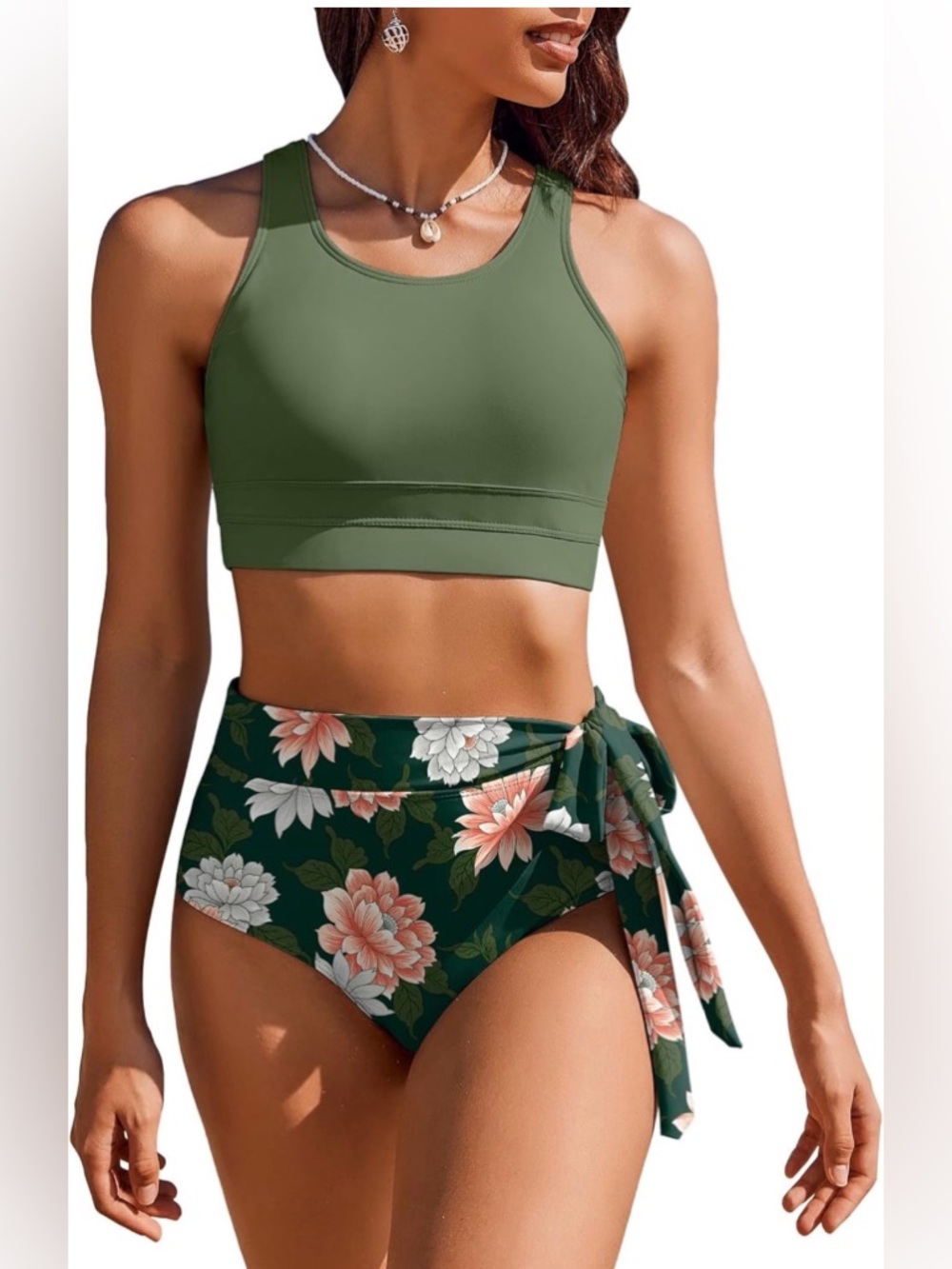 Scoop Neck Racerback High Waisted Bikini Set Tummy Control